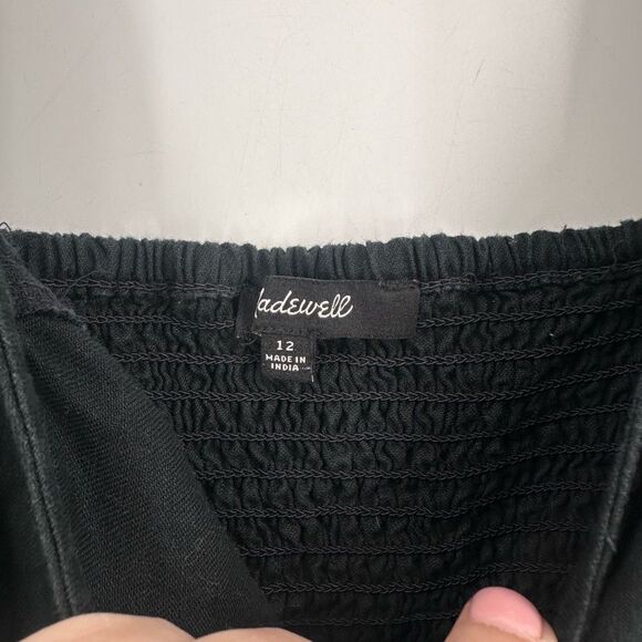 Madewell Linen-Cotton Puff-Sleeve Button Down Mini Dress Black Size 12 - Picture 6 of 12